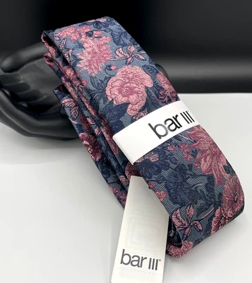 Bar III мужской шелковая смесь галстук ~ ягоды ~ Easton цветочный ~ узкий ~ новый рекомендуемая розничная цена производителя: $55. - Изображение 1 из 3