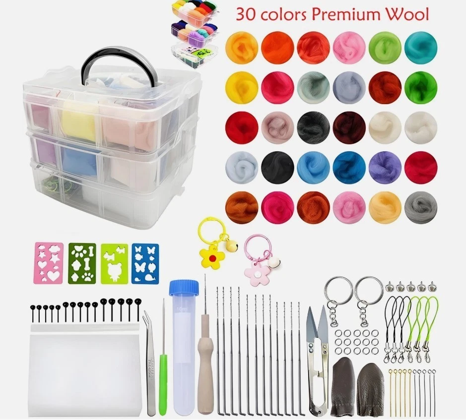 Needle Felting Kit, 24 Colors Wool Roving (5g/Color), Complete Needle Felting  - Image 1 of 4