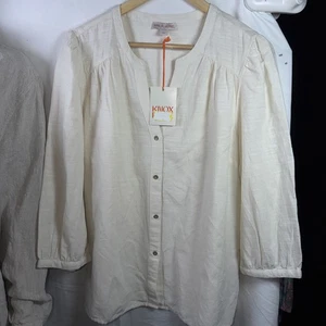 Blusa blanca de manga larga con botones para mujer KNOX ROSE talla L X671 - Imagen 1 de 4