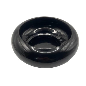 Round Black Glazed Ceramic Planter Shallow Bowl Bonsai Holder Trinket Dish - Picture 1 of 7