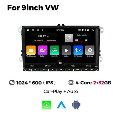 Autoradio 2DIN Android 14 Carplay GPS WIFI RDS Per VW GOLF 5 6 Touran Polo Caddy - Immagine 1 di 4