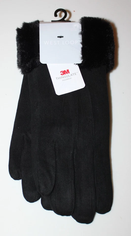 Guantes West Loop 3M Thinsulate para mujer negros de imitación de cuero con ribete de piel - OSF - NUEVOS CON ETIQUETAS Foto 1 de 1