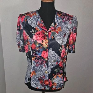 Vintage floral button down Blouse large - Picture 1 of 7