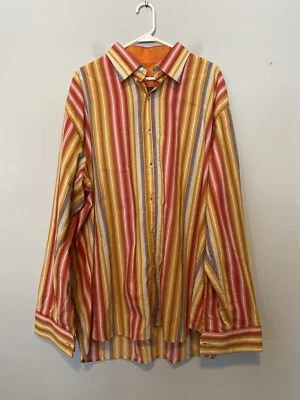 Raw Blue Shirt Mens 3XL Striped Long Sleeve French Cuff Button Up - Image 1 of 4