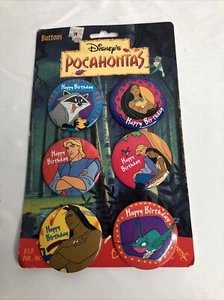 WALT Disney Pocahontas Happy Birthday Buttons Pins Pinback Set Of 6. New Vintage - Picture 1 of 4