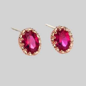 925 Sterling Silver 5.5x8mm Oval Ruby 3/8'' Earrings Gemstone Rose Gold Plated - Picture 1 of 2