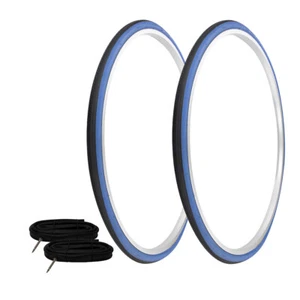 PRO+ TIRES 27" x 1-1/4" Black/Blue P-148 W/ HEAVYDUTY TUBES 48mm Presta Valve - Picture 1 of 1