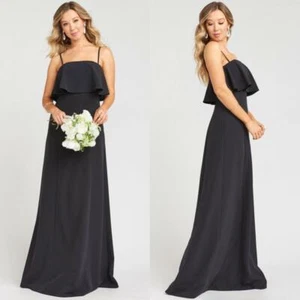 SHOW ME YOUR MUMU Black CREPE Monaco Strapless RUFFLE BODICE Evening Gown M - Picture 1 of 12