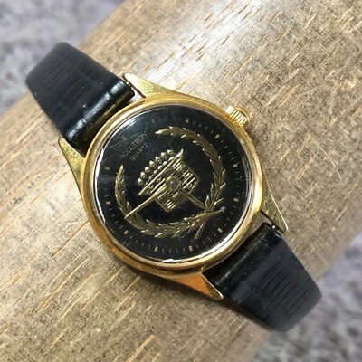 Accutron Bulova Women Dress Black Leather Band Quartz Cadillac 21mm Watch 6 1/4" - Image 1 of 4