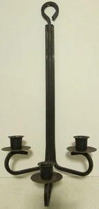 Vintage 16" Wall Sconce Hanging Black Wrought Iron Triple Taper Candle Holder - Picture 1 of 5