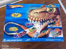 2011 Hot Wheels T-Rex Takedown Track Play Set Dino Sounds 18 Cars - Sealed  Rare