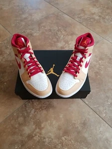Nike Air Jordan 1 Mid Light Curry Cardinal Red 554724-201 Men’s Size 13 - Picture 1 of 11