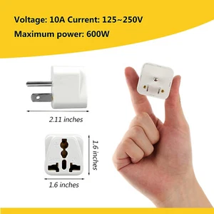Universal Adapter, UK/Europe to US Plug Travel Adapter (White) - Picture 1 of 7