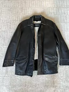 Kenneth Cole Black Leather Driving Coat with shearling liner in a size Large. - Picture 1 of 6