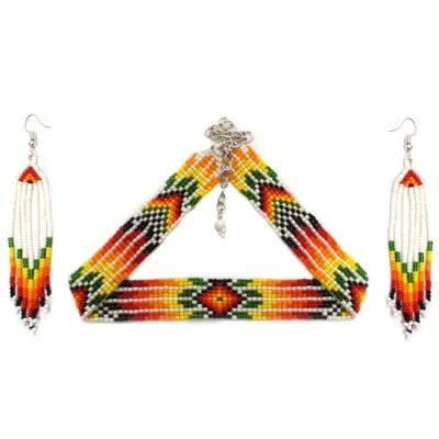 JUEGO DE ARETES GARGANTILLA COLLAR CUENTAS MULTICOLOR ÉTNICO HECHO A MANO ESTILO NATIVO Foto 1 de 4