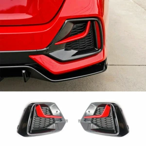 FOR 2016-2021 CIVIC HATCHBACK RED+BLACK TRIM REAR BUMPER FOG LIGHT GARNISH COVER - Picture 1 of 7