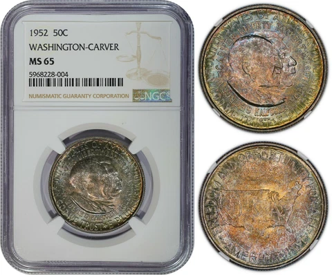 USA 50 CENTS 1952 WASHINGTON-CARVER (NGC MS65) *STUNNING 2-SIDED TONING* Cover