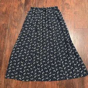LL Bean Floral gefüttert elastische Taille Marine Blumen langer Rock Größe Small - Bild 1 von 5