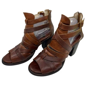 Freebird Krallensandale Damengröße 9 Gladiatorkäfig braun Riemchen klobiges Leder - Bild 1 von 12
