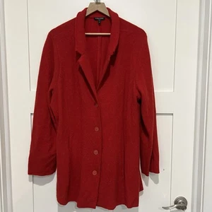 Eileen Fisher Red Wool Cashmere Blend Unlined Jacket Cardigan Sweater Size: 2XL - Picture 1 of 12