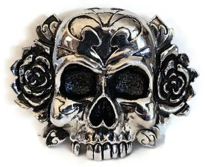 AB STEEL by AL BERES BUCKLES ONLY! #ST120 1 PIECE LARGE 1.5" TRIBAL SKULL BUCKLE - Picture 1 of 7