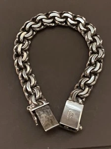 Mexico Sterling Silver 925 Vintage Solid 102g Cuban Link Bracelet 9in long - Picture 1 of 15