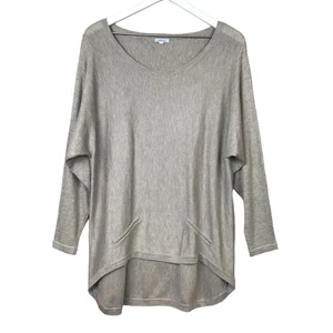 Lemon Taupe Assymetrical Hem Dolman Cut Pullover Alpaca Sweater Women Sz M - Picture 1 of 5