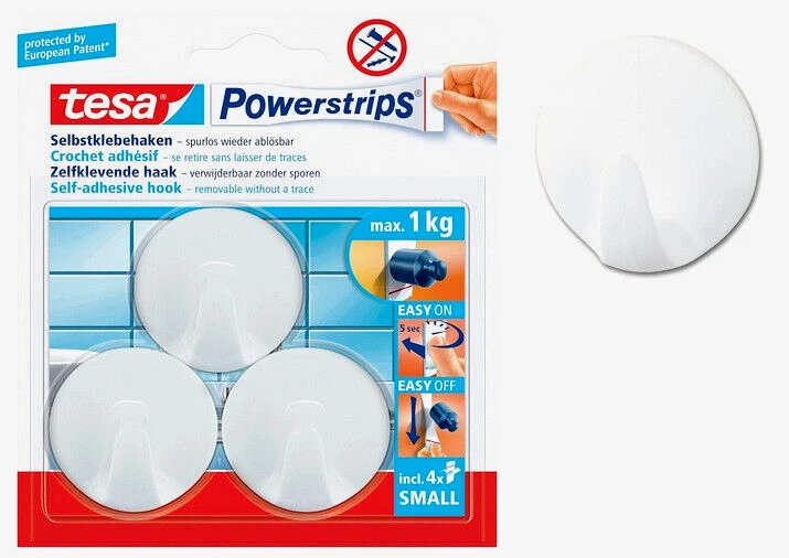 Tesa ® Powerstrips ® Selbstklebehaken weiss 1kg Wandhaken wieder ablösbar 57577 - Bild 1 von 1