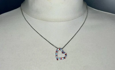 Collar Colgante Corazón Estrás Cookie Lee Rojo Blanco Azul Disfraz Patriótico Foto 1 de 4