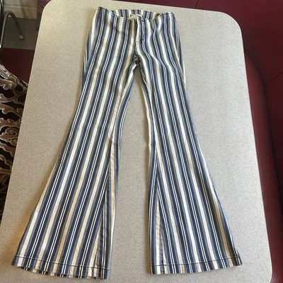 Free People Jolene Striped Flare Leg Pants Women's 26 x 32 White Blue Stripes - Image 1 of 4