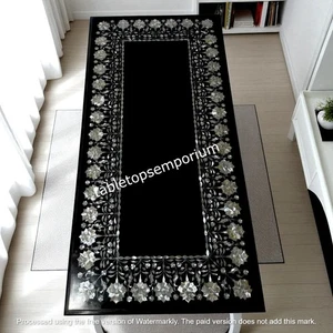 Black Marble Inlay Dining Table Handcrafted MOP Mosaic Stone & Kitchen Slab Deco - Picture 1 of 10