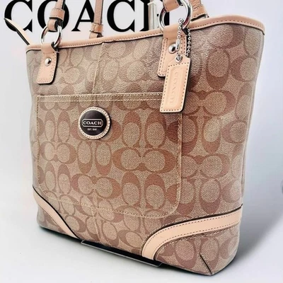 COACH Signature PVC Tote Bag A4 Size Brown Logo Shoulder Purse Stylish Classic - Image 1 of 4