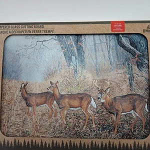 Neu Rivers Edge Hartglas 12x16 Schneidebrett Buck & Doe Hirsch - Bild 1 von 6