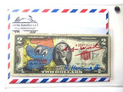 A. WARHOL/K. HARING: 2 Dollar ORIGINAL SIGNIERT, SKIZZIERT, BEARBEITET, von 1977 - Bild 1 von 4