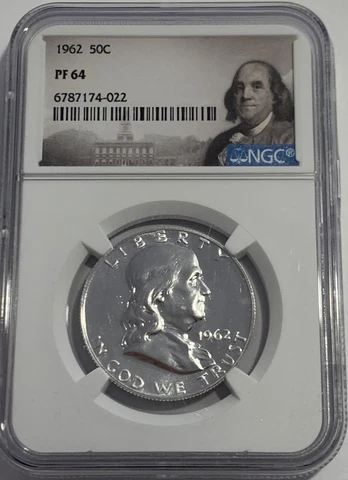 1962 NGC PF64 PROOF FRANKLIN HALF DOLLAR 50c 90% SILVER PORTRAIT LABEL Cover