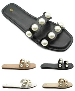 Sandalias informales de verano informales de verano para mujer mulas planas deslizantes damas sin cordones - Imagen 1 de 17