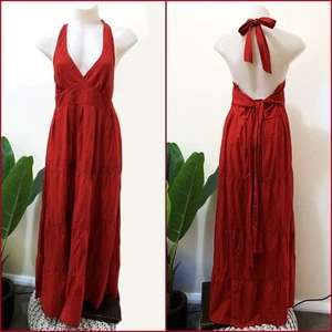 STUNNING vintage Target 14 CHILI RED TIER MAXI long DRESS halter back sash NWT - Picture 1 of 13