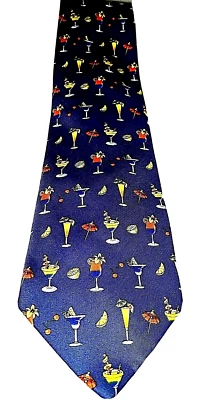 Utopia Mens Tie Necktie Rayon Blue Yellow Red Mens Cocktails  57.5 Long 4 Wide - Image 1 of 4