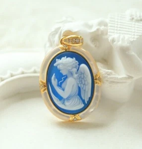 N18 Ángel de la guarda nácar ágata azul colgante plata 925 - Imagen 1 de 2