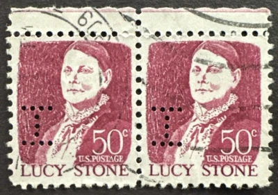 US 1973 Sc# 1293a Pair Used Perfin Lucy Stone - Image 1 of 2