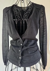 Zac Posen For Target Snap Up Fishnet Sleeve Tailored Shimmer Knit Cardigan Sz M - Picture 1 of 20