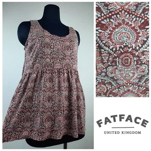 Fat Face Size 10 Smock Top Blouse Sleeveless Linen Cotton Ethnic Boho Peplum - Picture 1 of 24