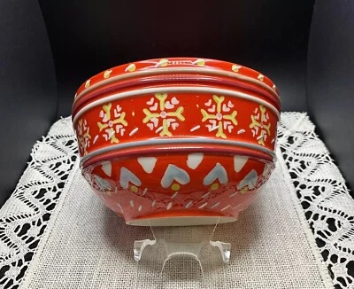 ANTHROPOLOGIE  24oz Soup/Cereal Bowl ORKNEY RED Celtic- Hearts- Nordic Design-6” - Image 1 of 4