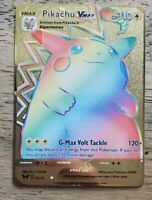 Pokemon GOLD Rainbow Pikachu + Charizard VMAX Metal Cards CUSTOM 188/