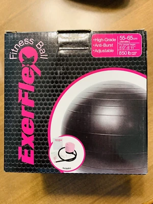 Exerflex Fitness Ball High-Grade Anti-Burst Adjustable 55-65cm 850.lb Pink Pump - Image 1 of 4