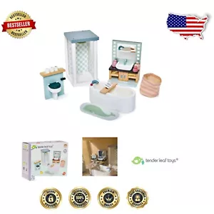 Charming Dollhouse Bathroom Set - Complete Wooden Furniture & Decor for Kids - Picture 1 of 7