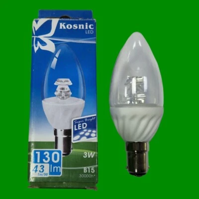 1x 3W Kosnic LED Clear Candle SBC B15 Small Bayonet Cap 3000K Light Bulb Lamp - Image 1 of 3