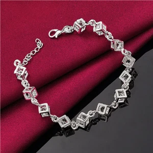 Armband Damen Mädchen 925 Silber Zirkonia Würfel Armband Geschenk alle Anlässe - Bild 1 von 7