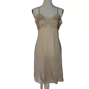 Vintage Hollywood Vassarette 1960s Full Slip Beige Size 36 A Antron Nylon - Picture 1 of 5