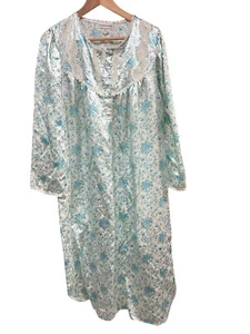 Vintage Miss Elaine Granny Nightgown Gown Silky Lace Blue Floral • Size Large - Picture 1 of 5